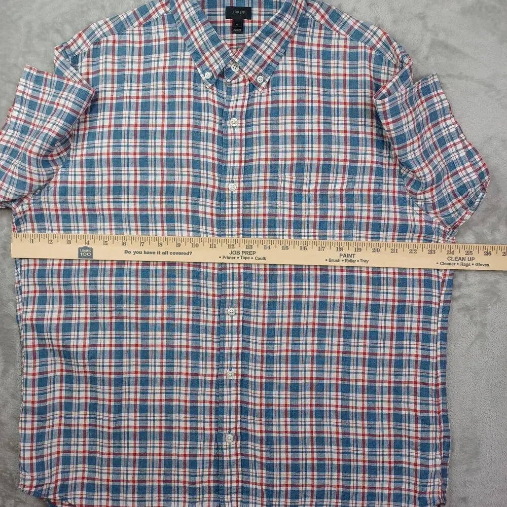 J. CREW Baird McNutt 100% Irish Linen Shirt Mens XL Plaid Vintage Button Down